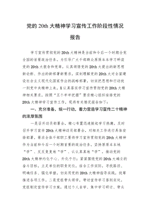 20th大精神学习宣传工作阶段性总结报告.docx