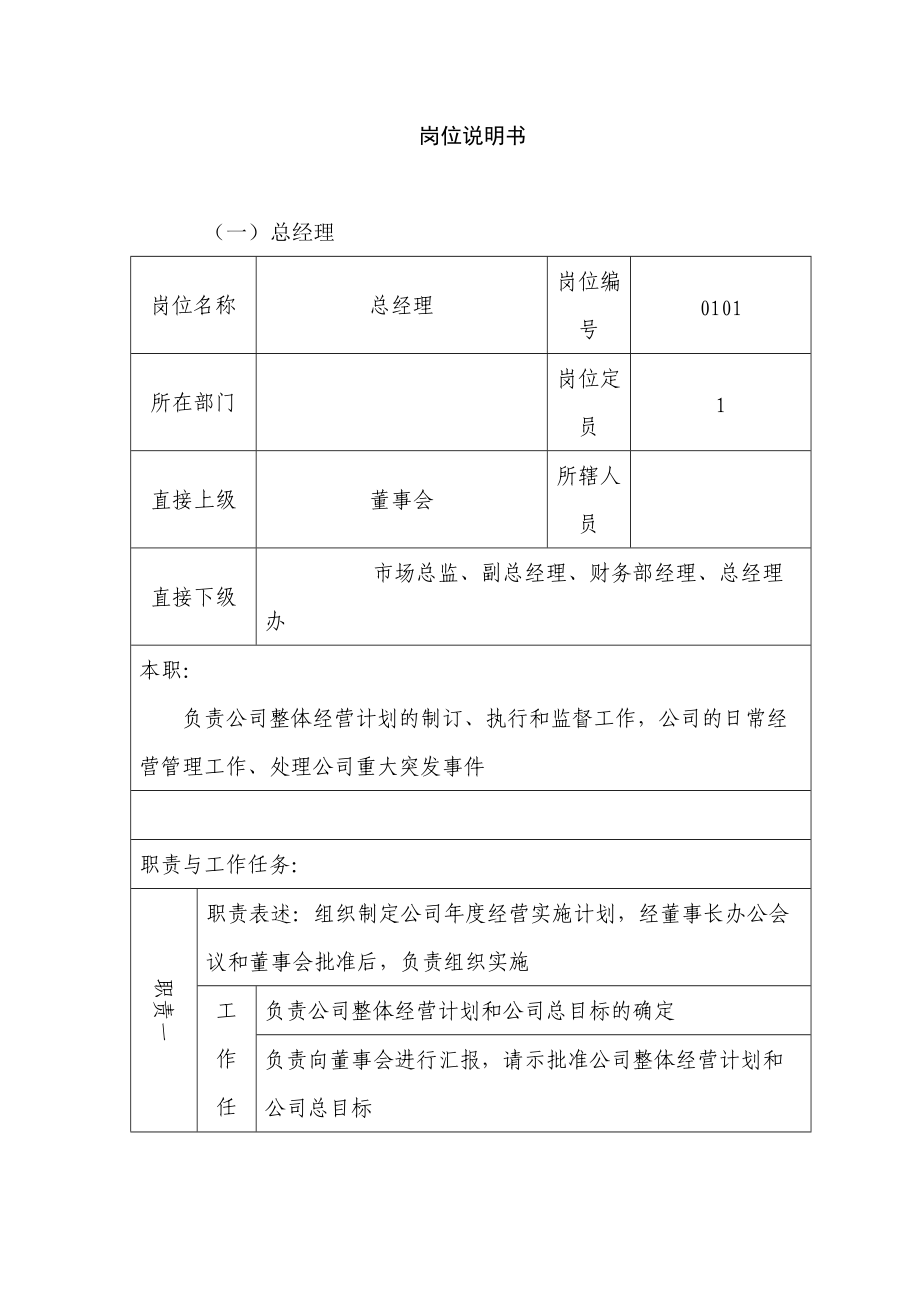 某某公司岗位说明书.doc_第1页