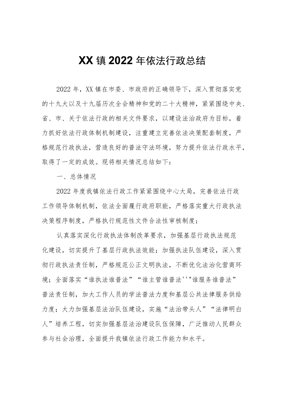 XX镇2022年依法行政总结.docx_第1页