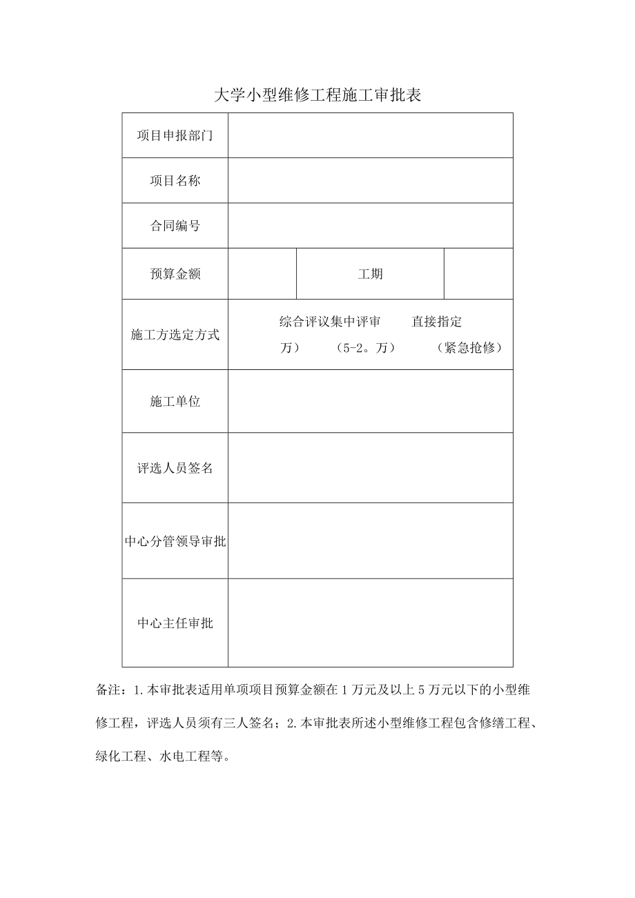 大学小型维修工程施工审批表.docx_第1页