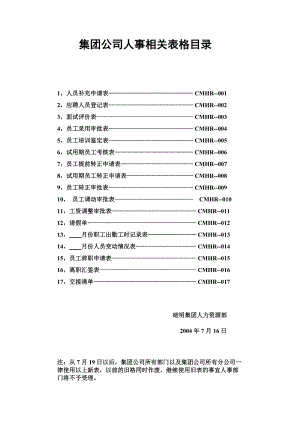 公司人事相关表格汇总.doc