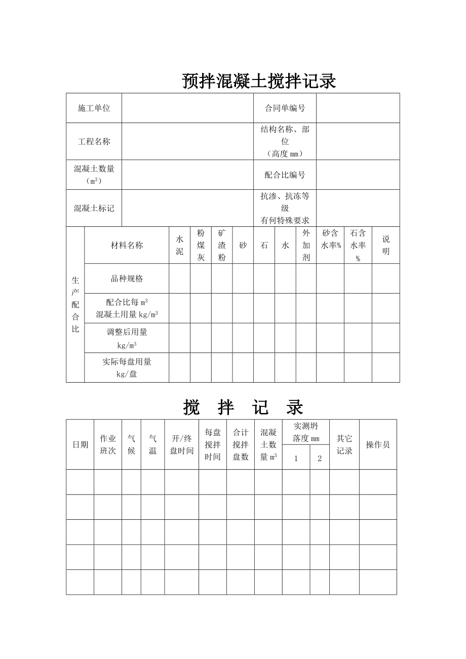 预拌混凝土搅拌记录.docx_第1页