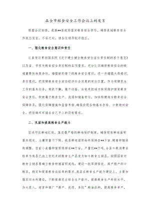 在全市粮食安全工作会议上的发言.docx