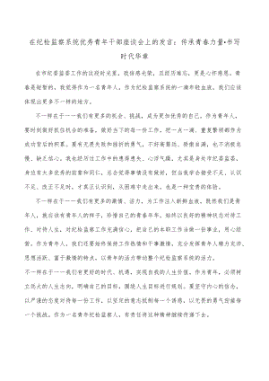 在纪检监察系统优秀青年干部座谈会上的发言：传承青春力量·书写时代华章.docx