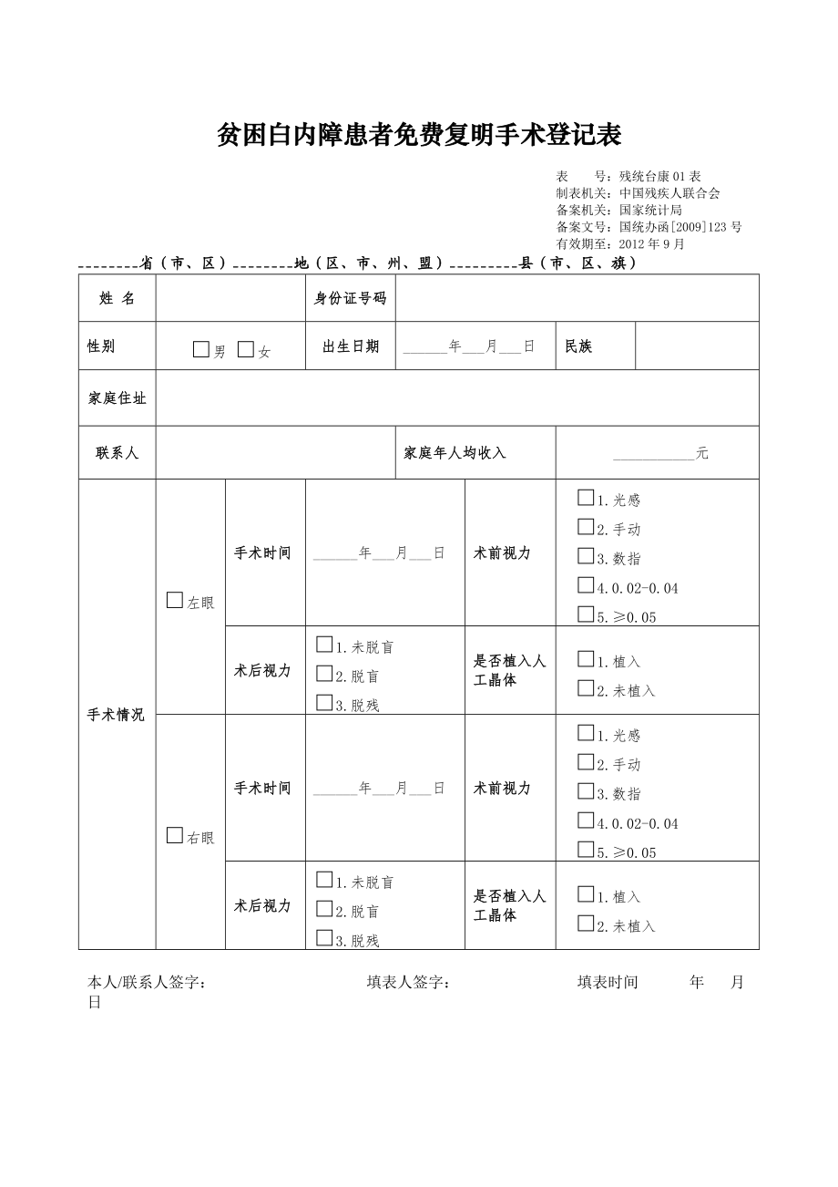 “十二五”残疾人事业统计台账卡片表.docx_第1页