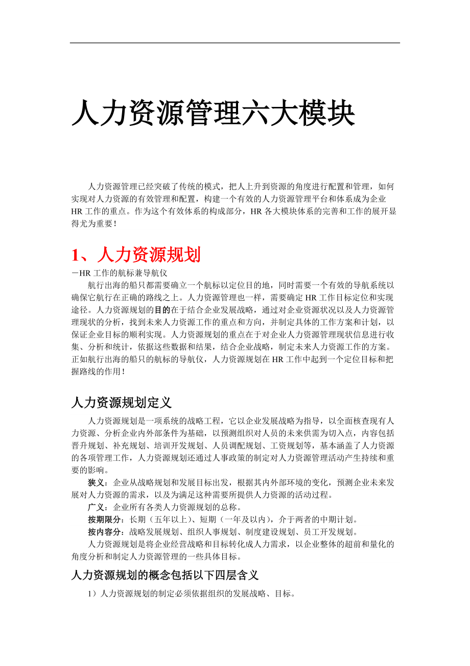 【精品文献】人力资源六大模块(人力资源规划、招.docx_第1页