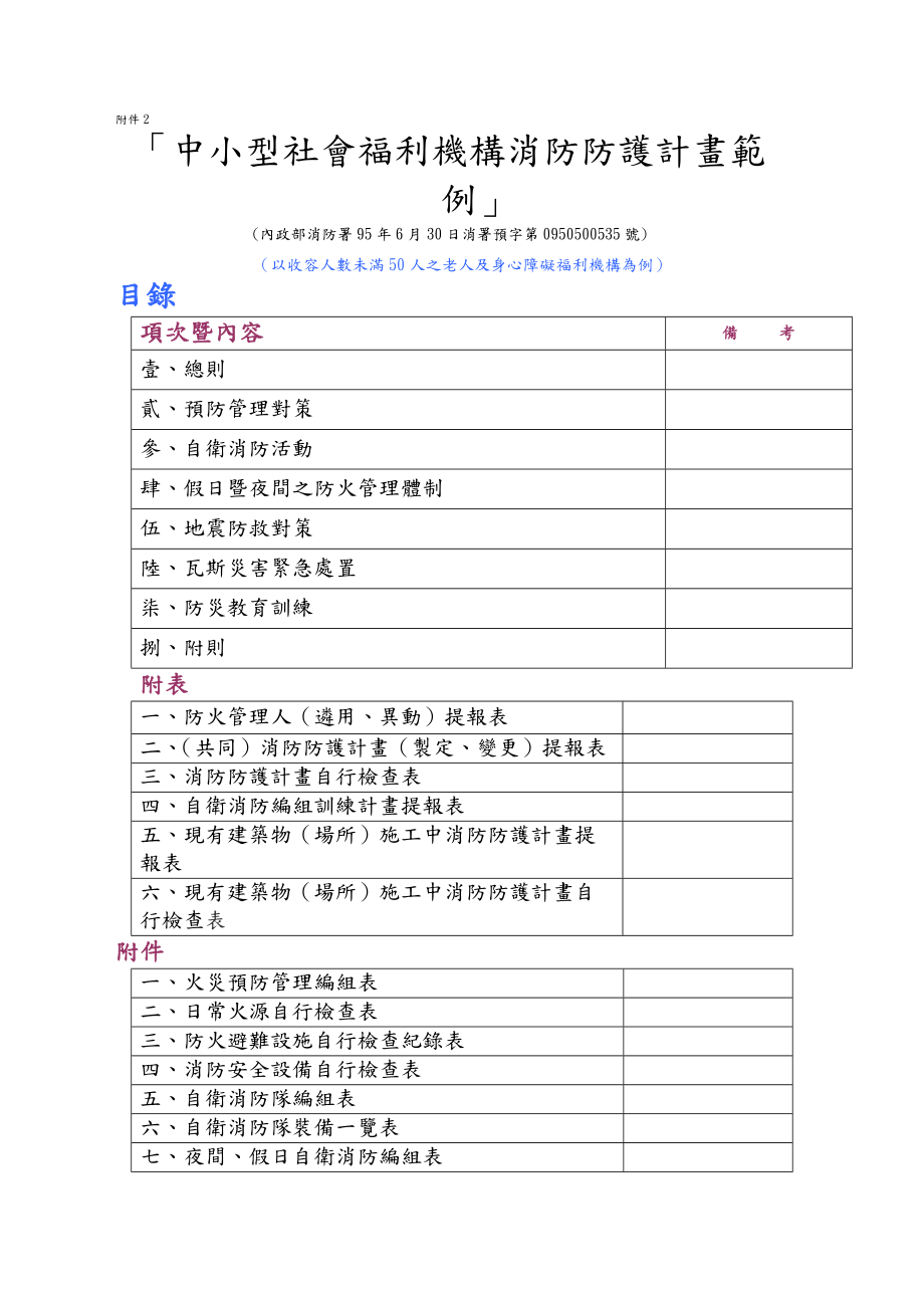 中小型社会福利机构消防防护计画范例.docx_第1页