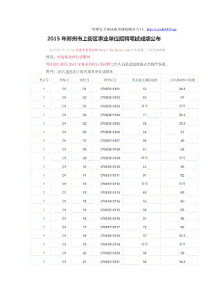 XXXX年郑州市上街区事业单位招聘笔试成绩公布.docx