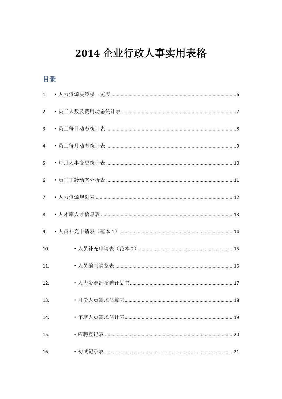 XXXX企业行政人事实用表格(125页)——郑璞珂.docx_第1页