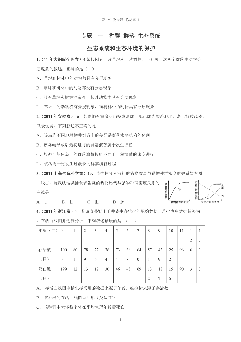 专题十种群_群落_生态系统及生态系统和生态环境的保护（DOC40页）.docx_第1页