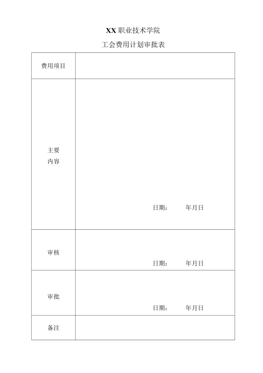 XX职业技术学院工会费用计划审批表.docx_第1页