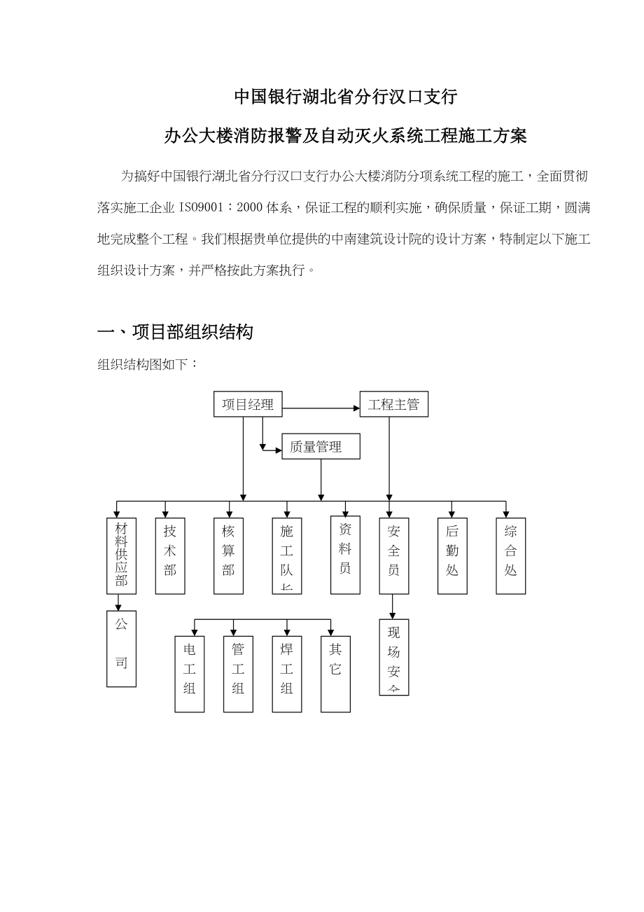 某办公大楼消防报警及自动灭火系统工程施工方案.docx_第1页