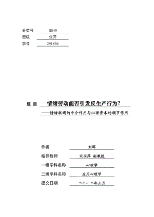 反生产行为__情绪耗竭的中介作用与心理资本的调.docx