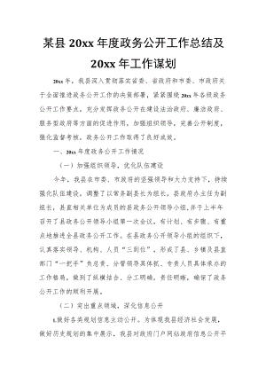 某县20xx年度政务公开工作总结及20xx年工作谋划.docx