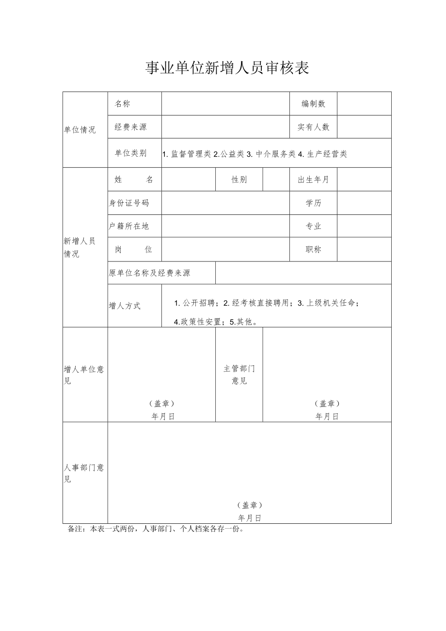 事业单位新增人员审核表.docx_第1页