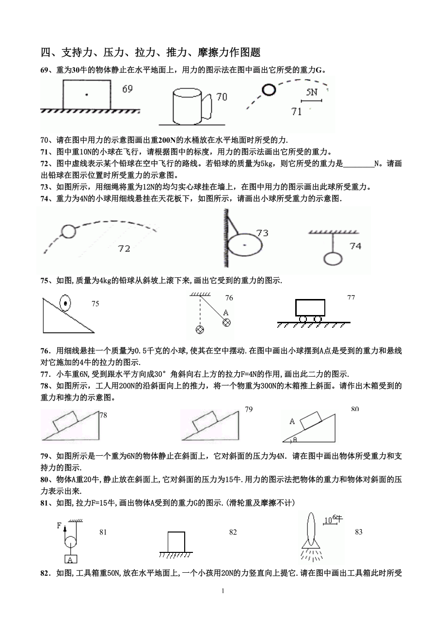 四、支持力、压力、拉力、推力、摩擦力作图题.docx_第1页