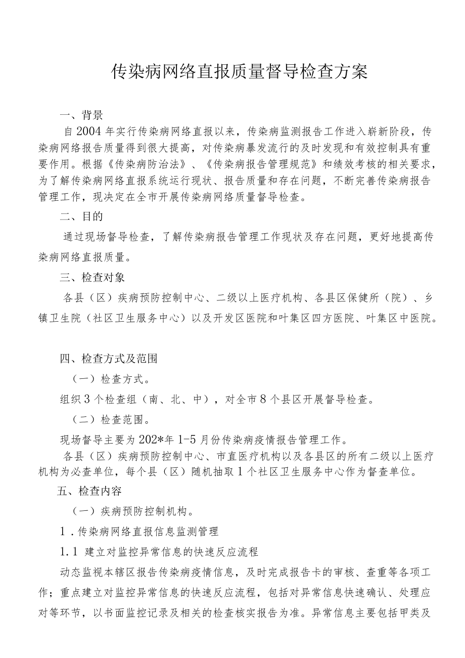 传染病网络直报质量督导检查方案.docx_第1页