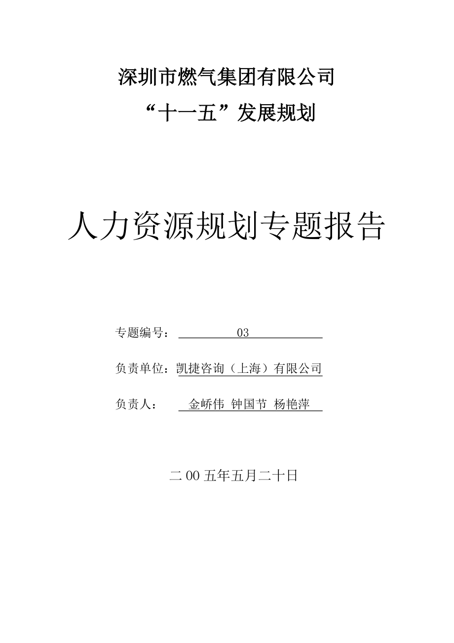 深圳某公司人力资源规划专题报告.docx_第1页