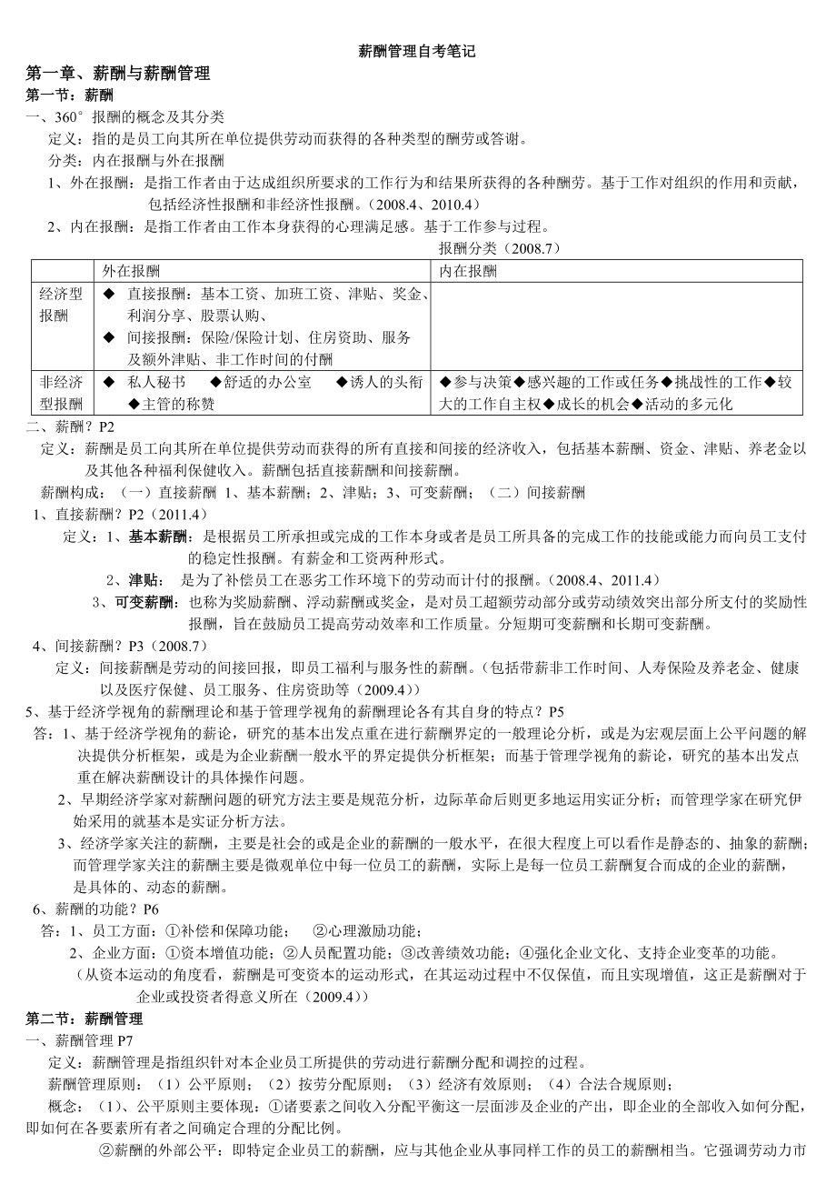 薪酬管理最新笔记.docx_第1页