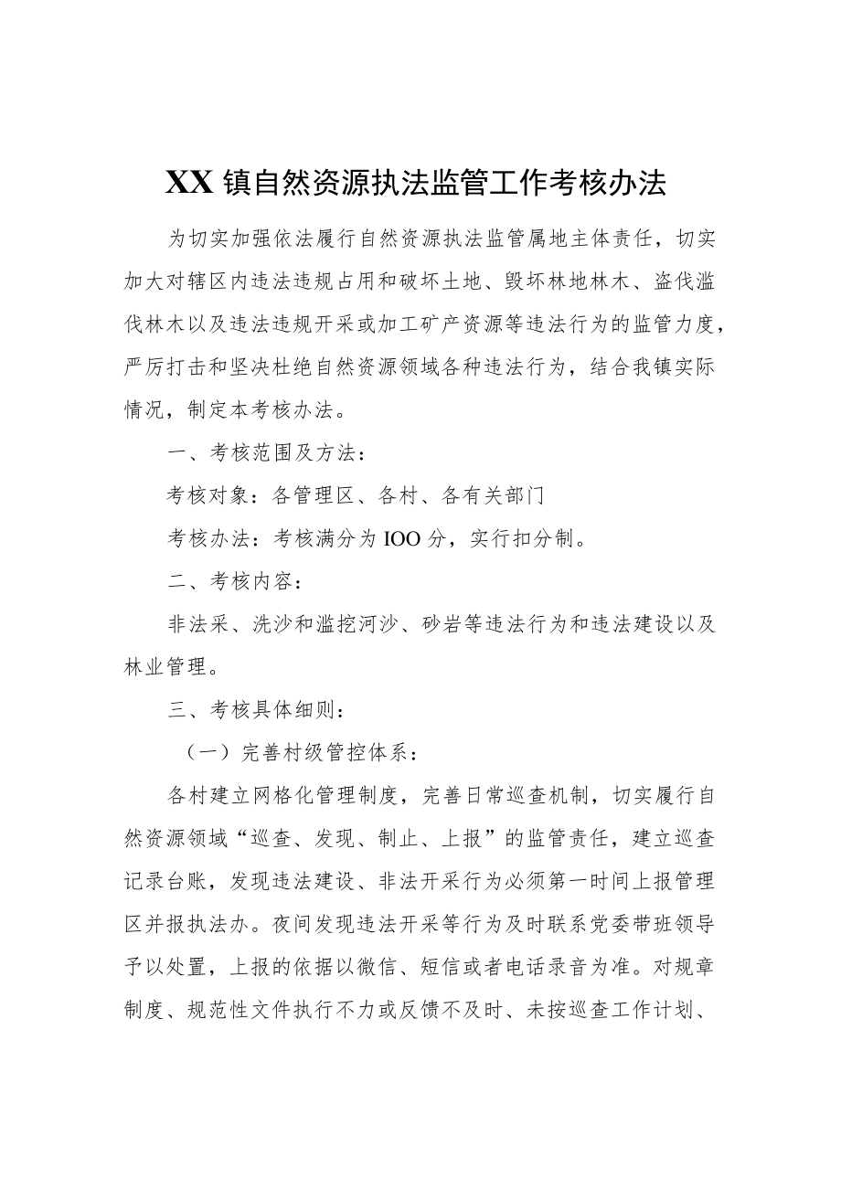 XX镇自然资源执法监管工作考核办法.docx_第1页