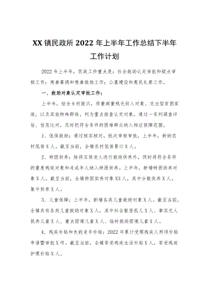 XX镇民政所2022年上半年工作总结下半年工作计划.docx