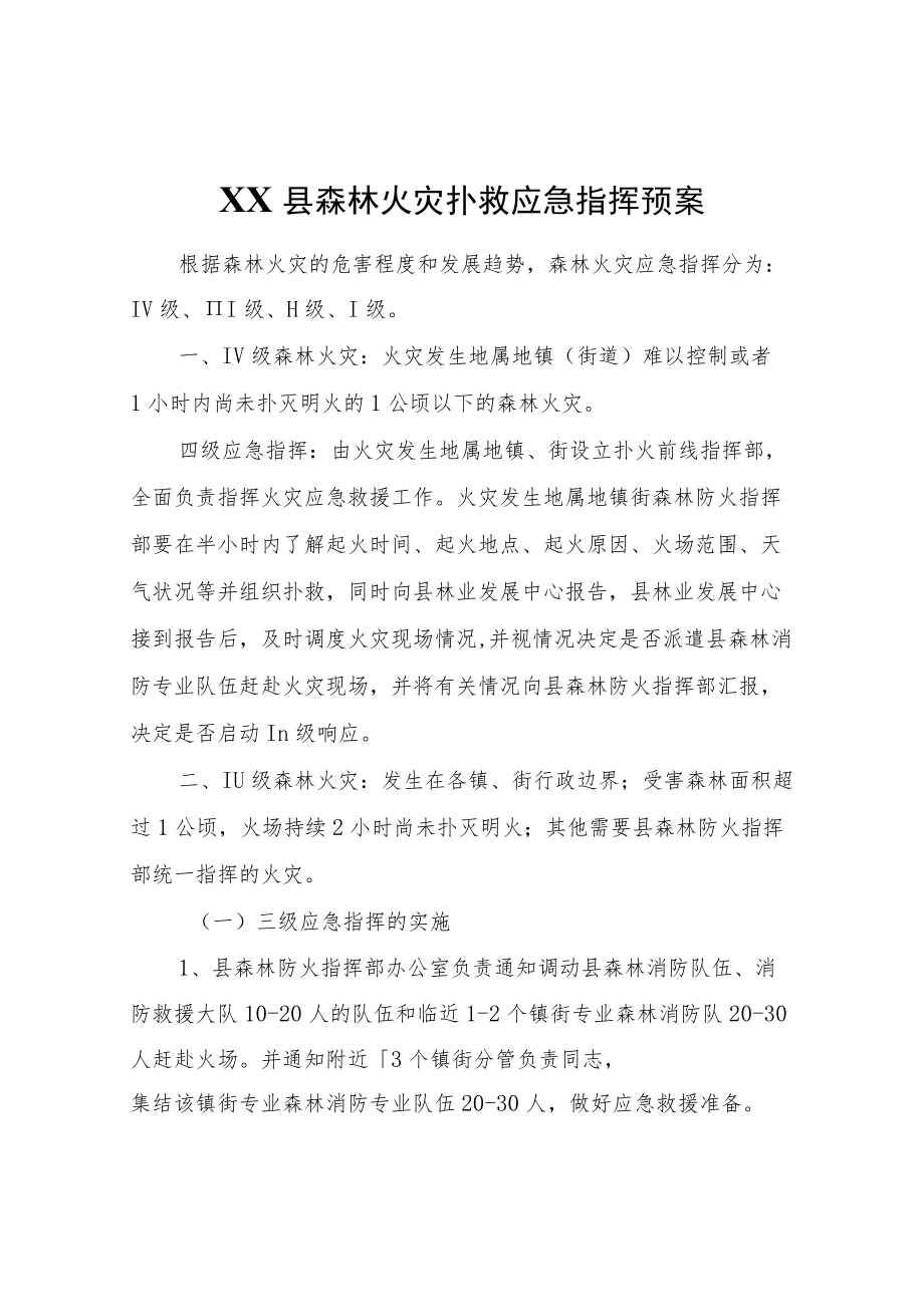 XX县森林火灾扑救应急指挥预案.docx_第1页