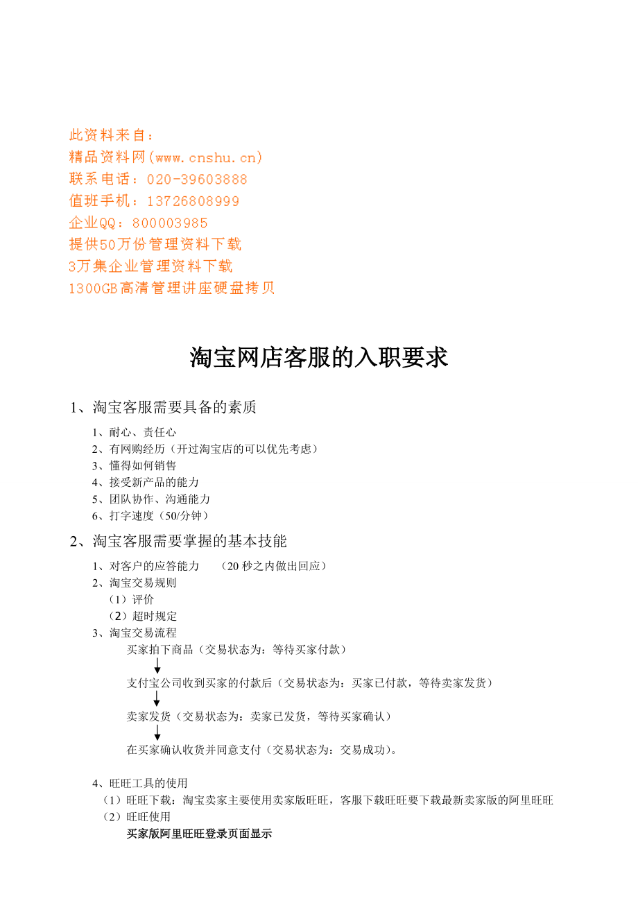 谈淘宝网店客服的入职要求.docx_第1页