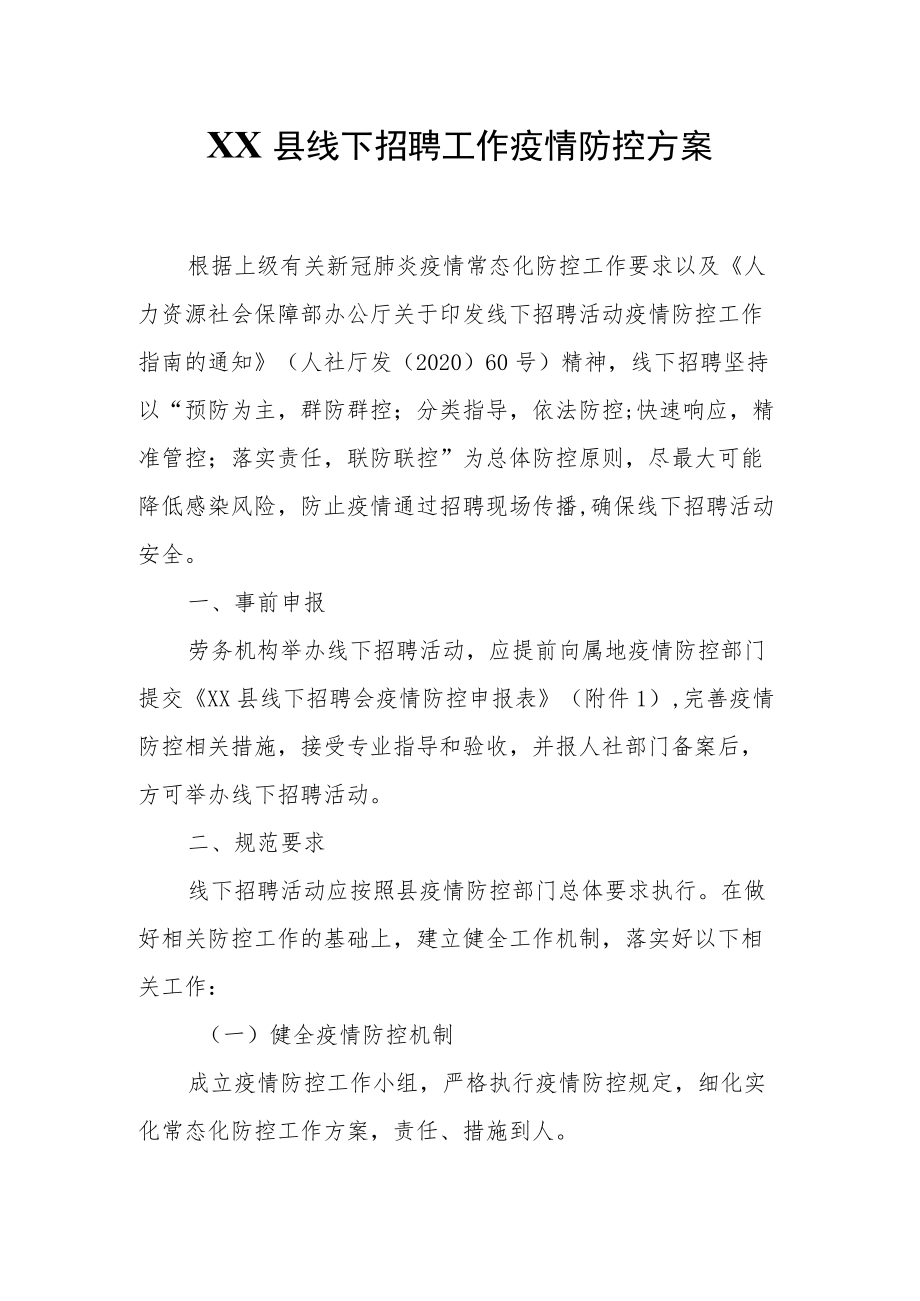 XX县线下招聘工作疫情防控方案.docx_第1页