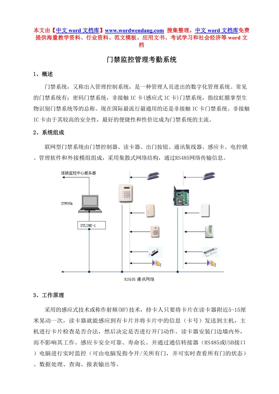 门禁监控管理考勤系统.docx_第1页