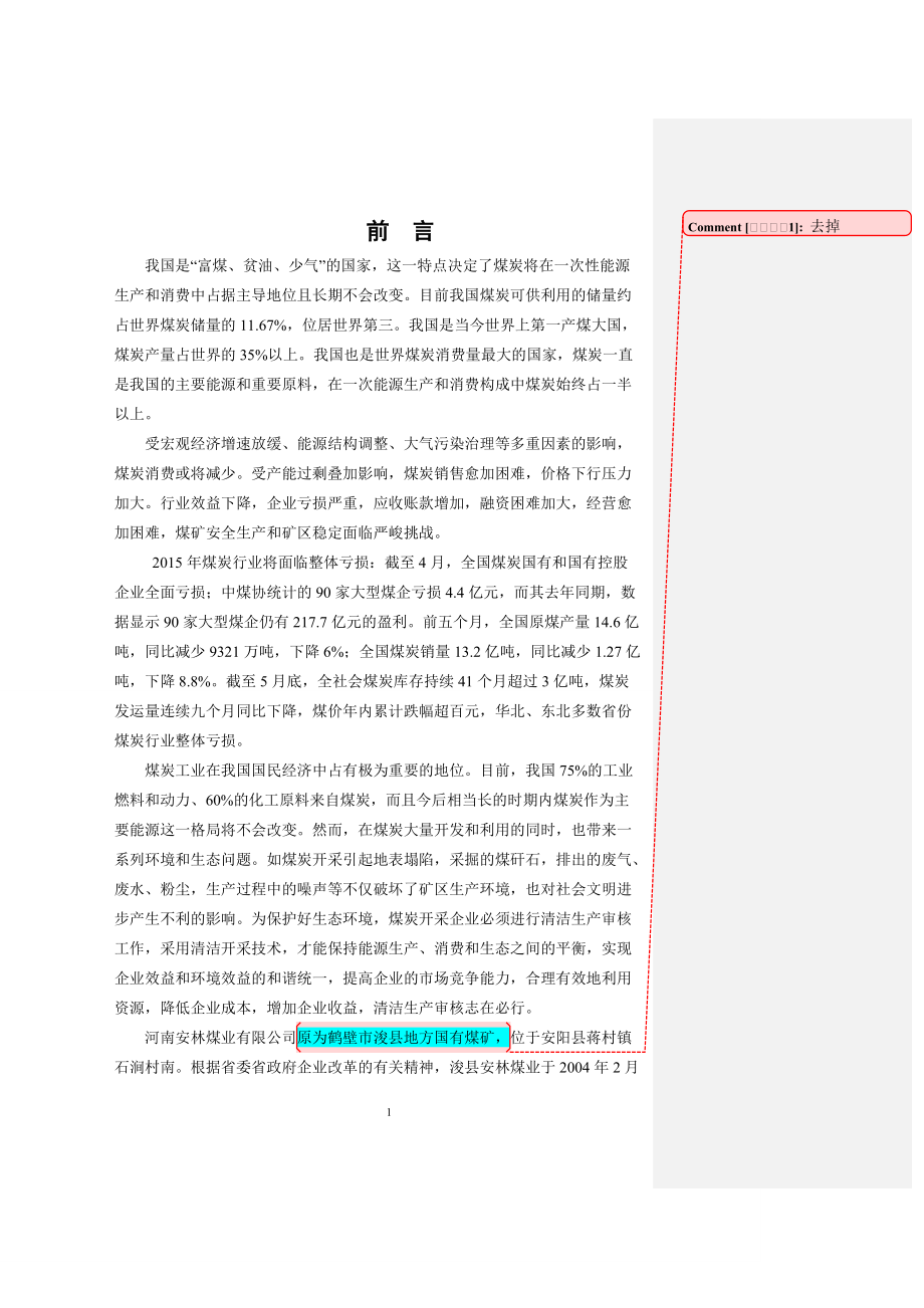 安林煤业清洁生产报告.docx_第1页