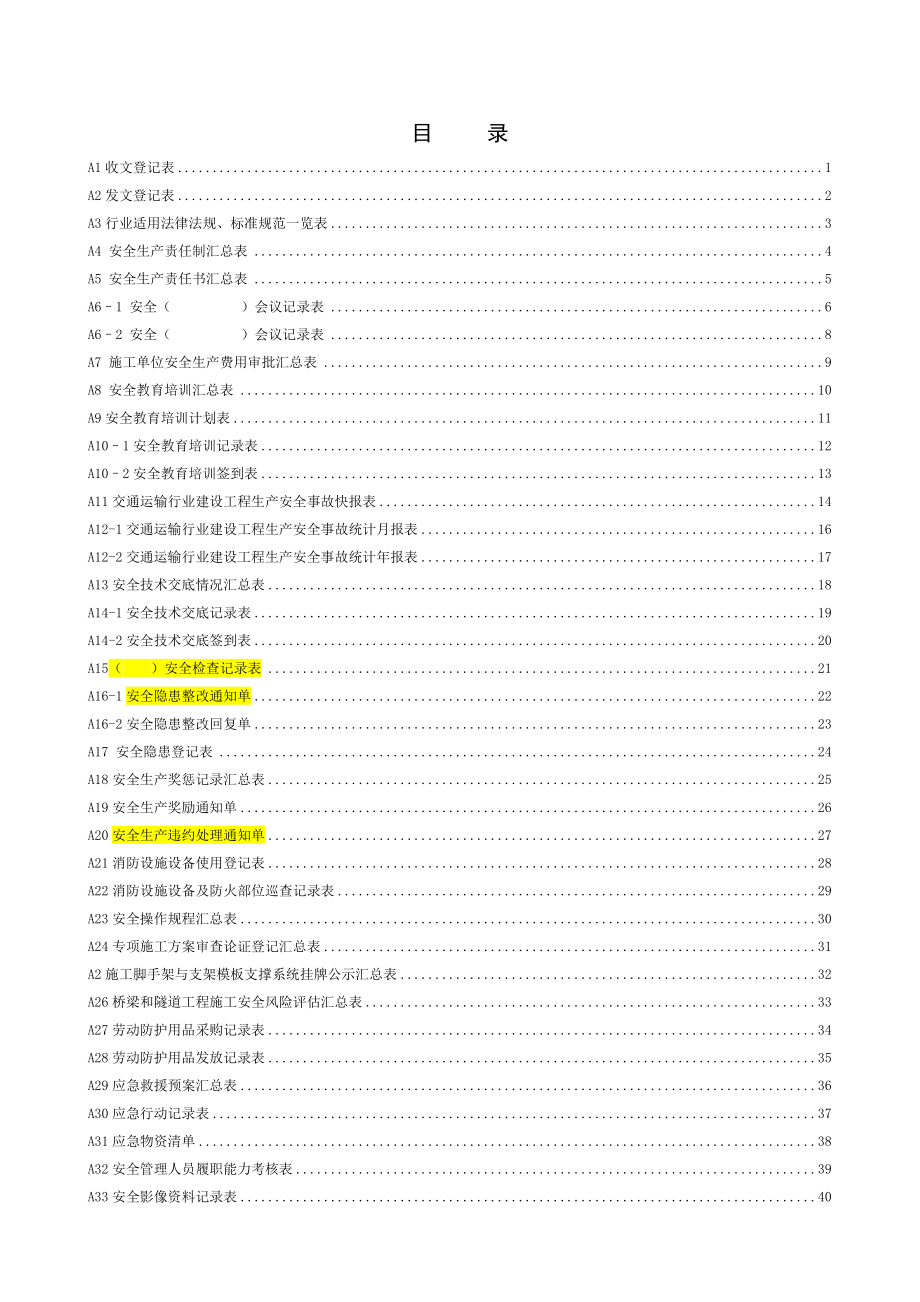 云南省公路建设工程安全生产管理标准化表格.docx_第1页