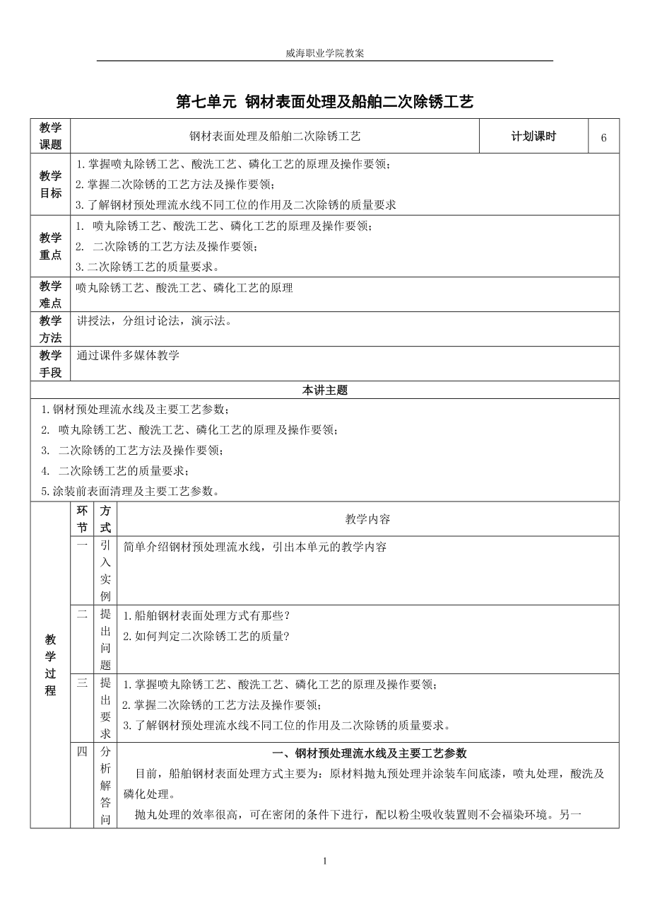 单元七 钢材表面处理及船舶二次除锈工艺.docx_第1页