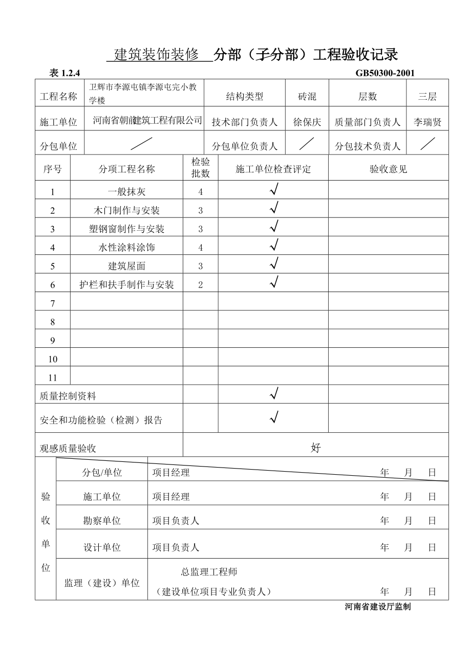 建筑装饰装修 分部 分项 检验批 验收记录.docx_第1页