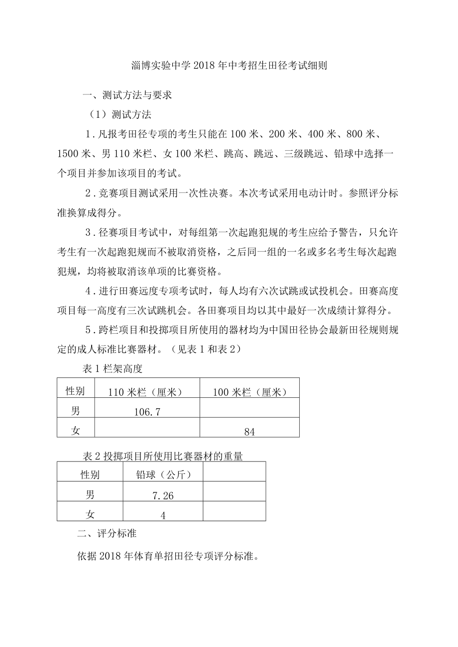 淄博实验中学2011年田径考试细则.docx_第1页