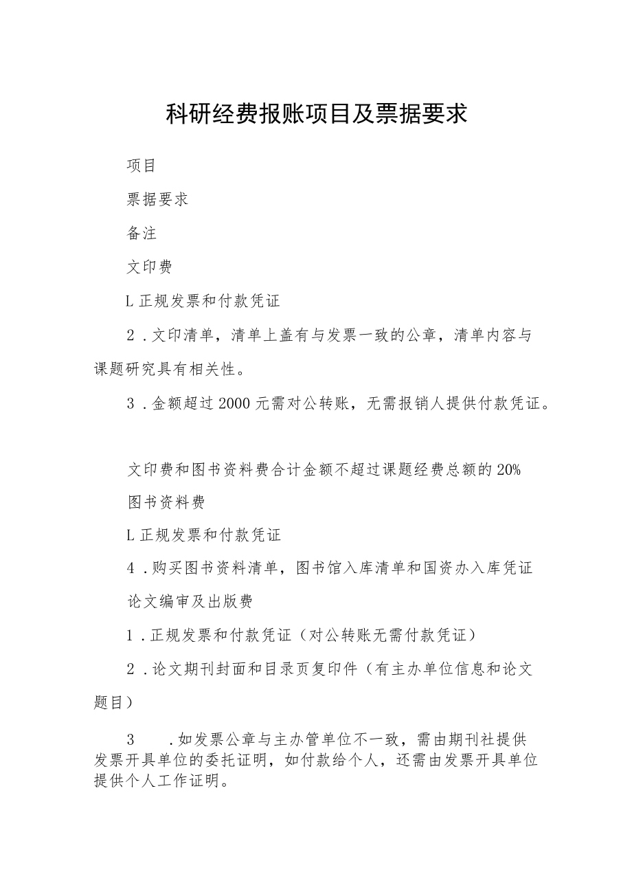 科研经费报账项目及票据要求.docx_第1页