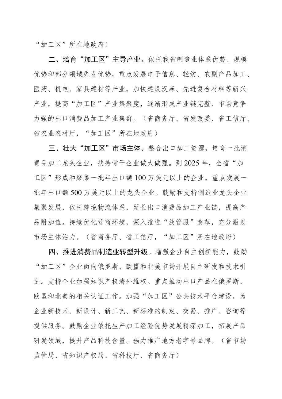 黑龙江省人民政府办公厅关于建设高水平出口消费品加工区的指导意见.docx_第2页