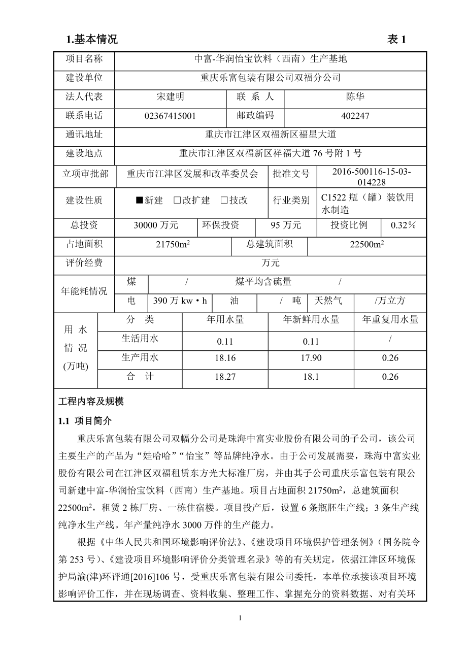 纯净水生产报告表.docx_第1页