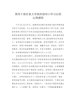 领导干部在某大学组织部对口学习后的心得感悟.docx