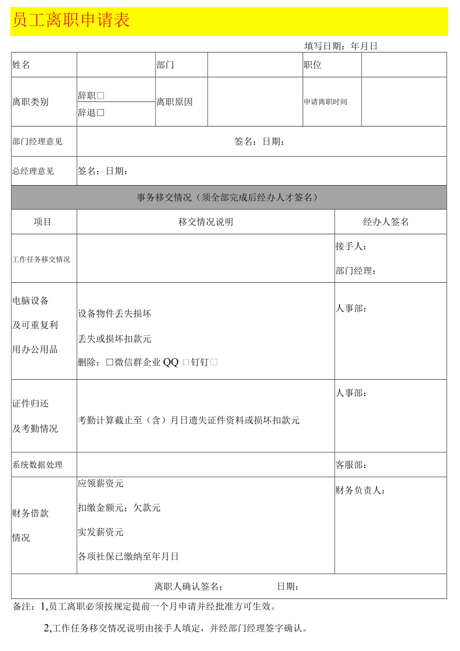 离职交接表模板.docx_第1页