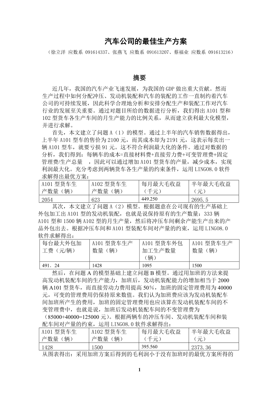 汽车公司的最佳生产方案.docx_第1页