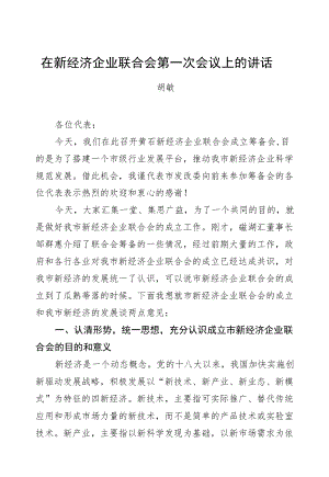 胡敏：在新经济企业联合会第一次会议上的讲话.docx