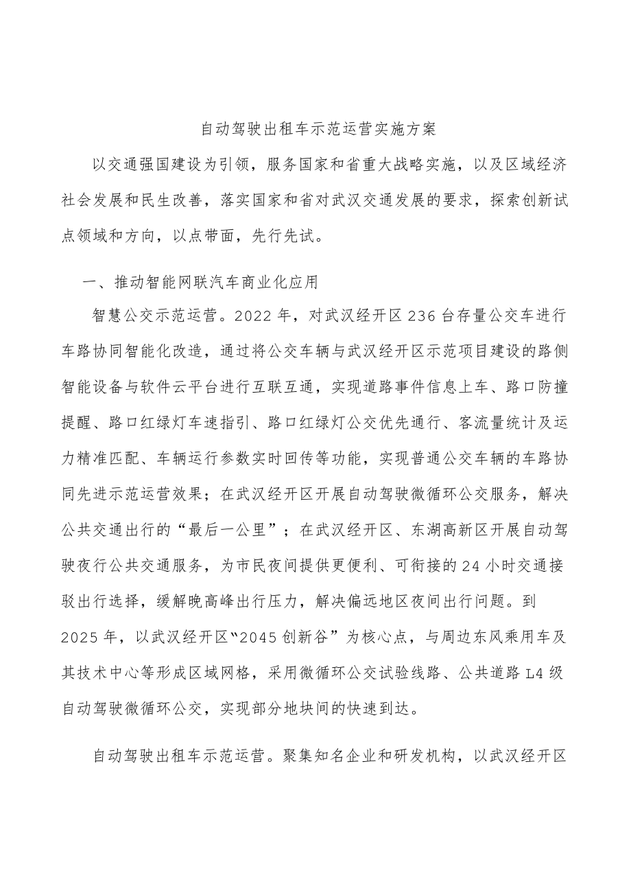 自动驾驶出租车示范运营实施方案.docx_第1页