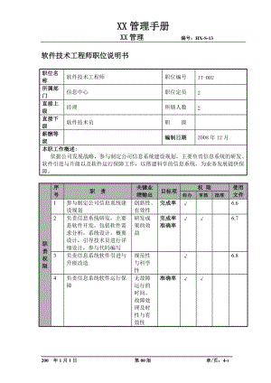 软件技术工程师职位说明书及关键绩效标准.docx