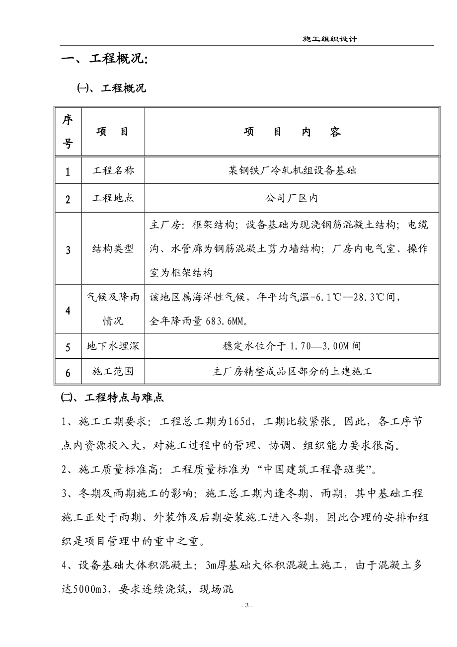 某钢铁厂冷轧机组设备基础施工组织设计.docx_第3页