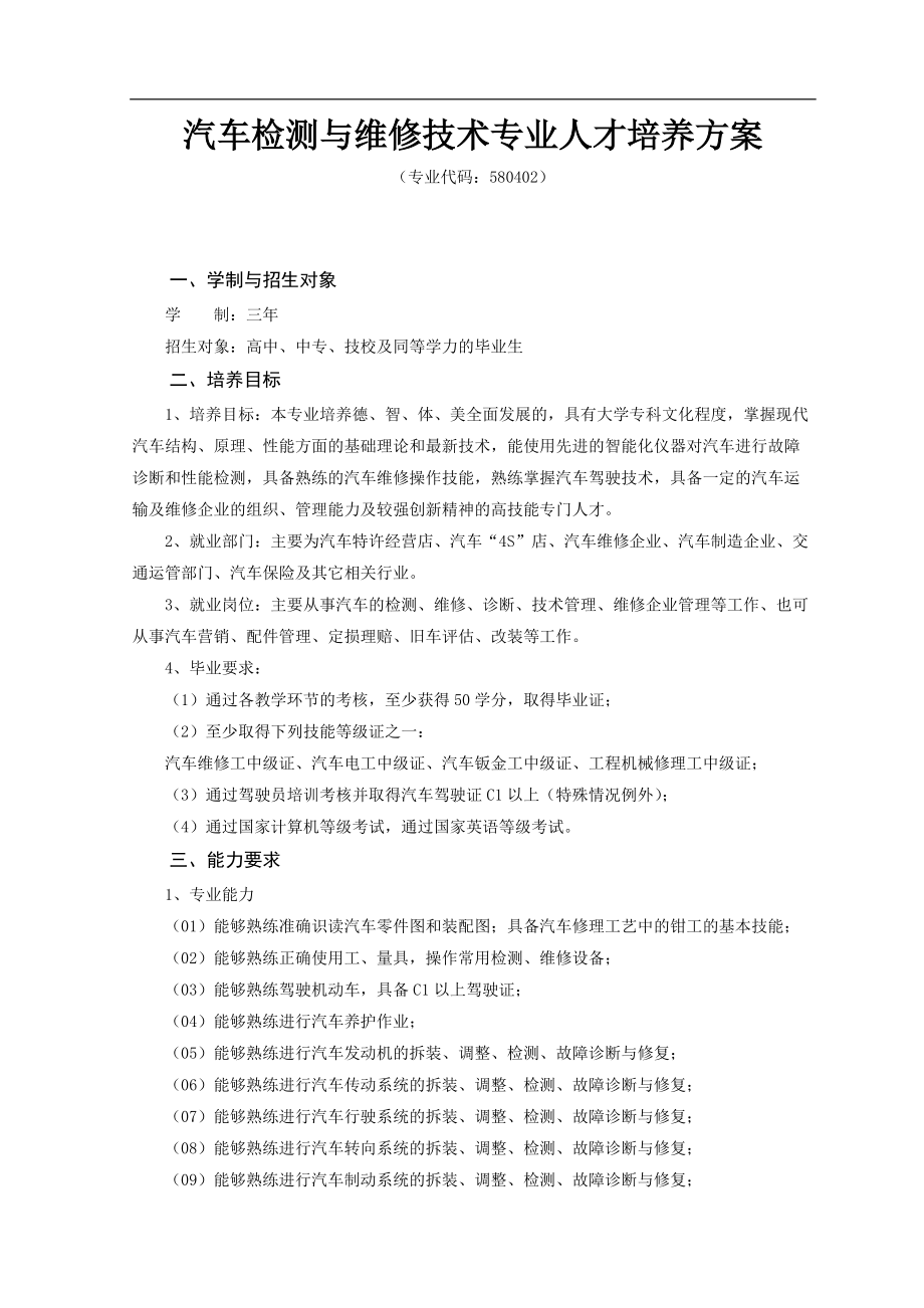 汽车检测与维修技术专业教学团队课程标准.docx_第3页