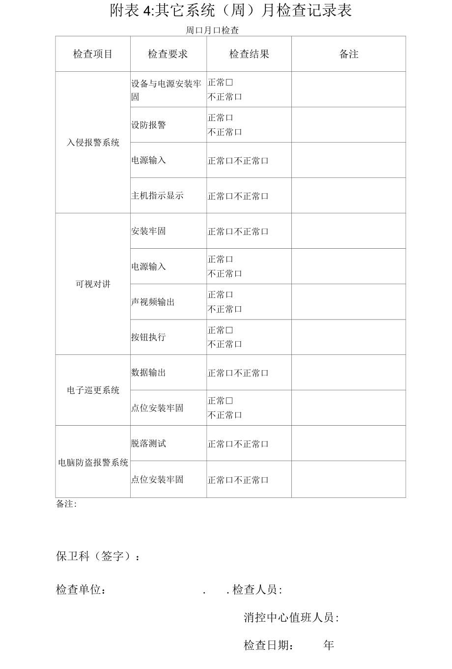 附表4：其它系统（周）月检查记录表.docx_第1页