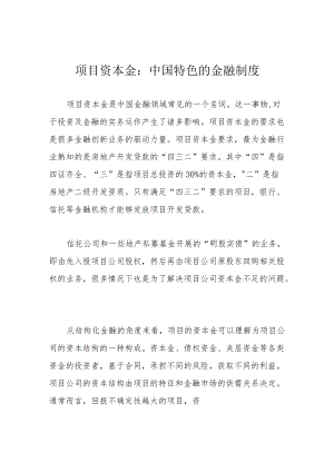 项目资本金：中国特色的金融制度.docx