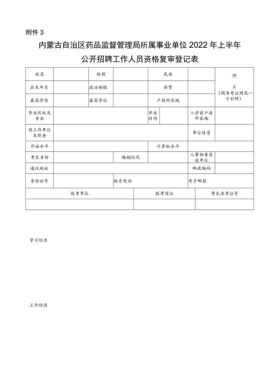 药品监督管理局附件3：资格复审登记表.docx_第1页