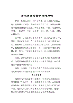 海尔集团的营销渠道策略论述.docx