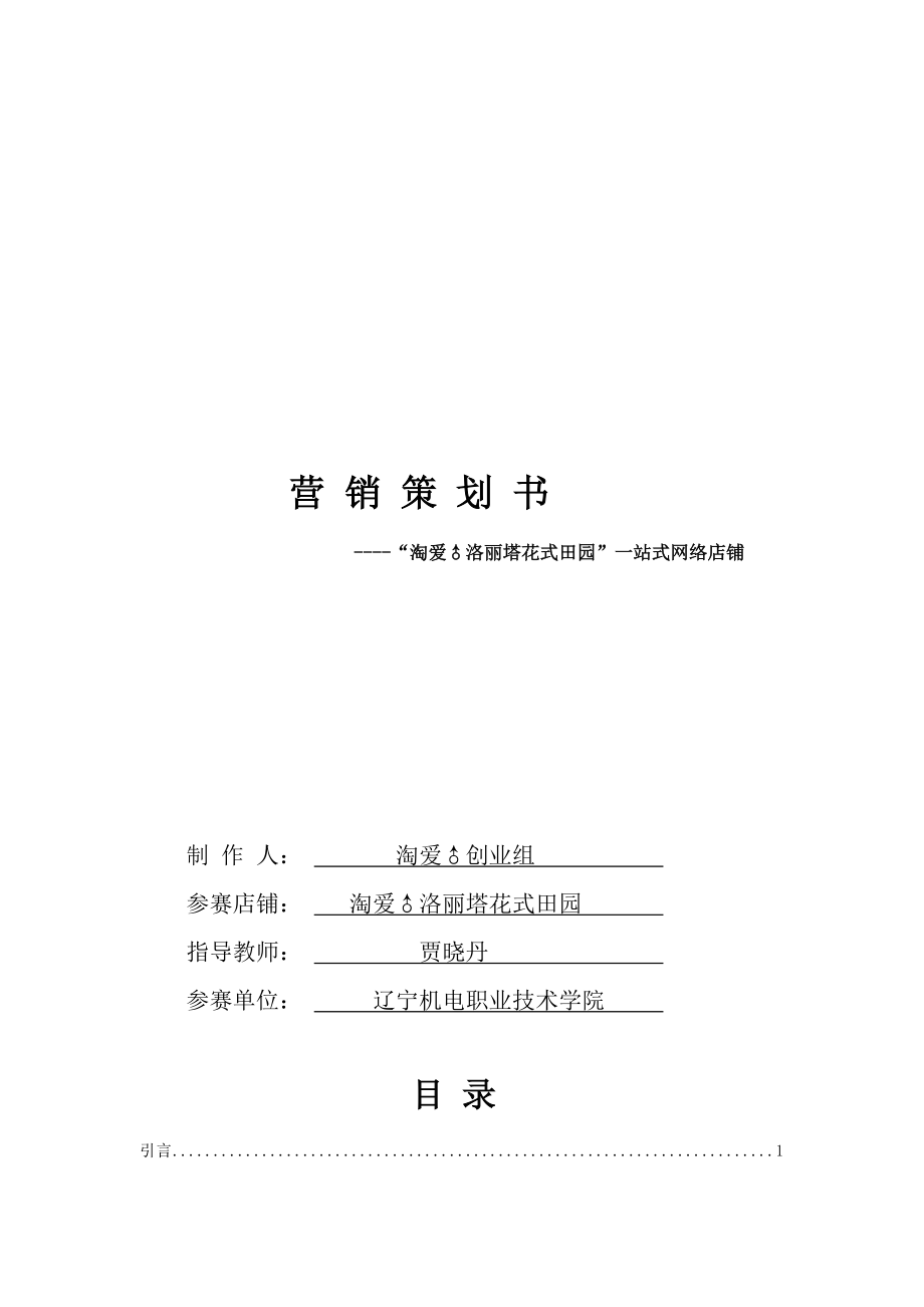 一站式网络店铺营销策划书.docx_第1页